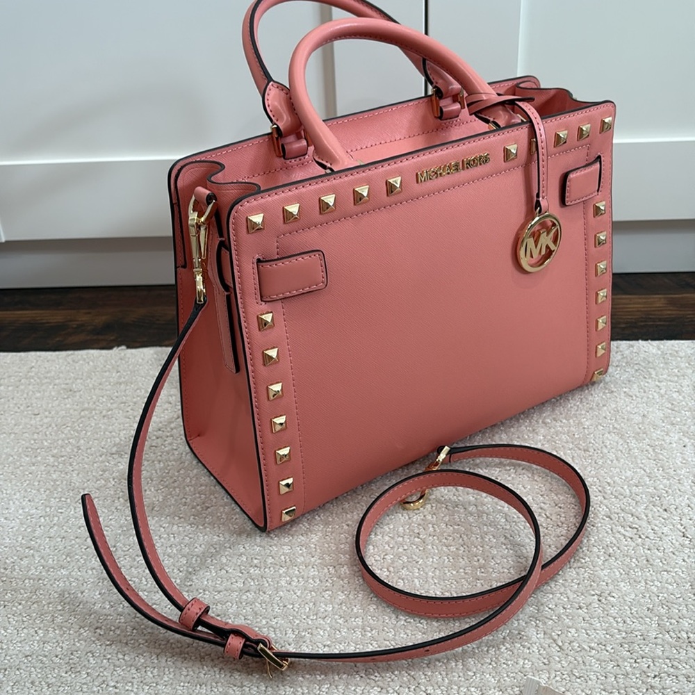Michael Kors Rayne medium east west leather satchel in peach